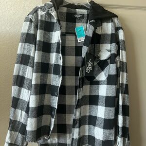 Black and White Plaid Hooded Jacket